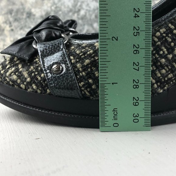 Sperry Women's Size 9.5M Top Sider Black Cream Tweed Peep Toe High Heel Wedges - Picture 8 of 13